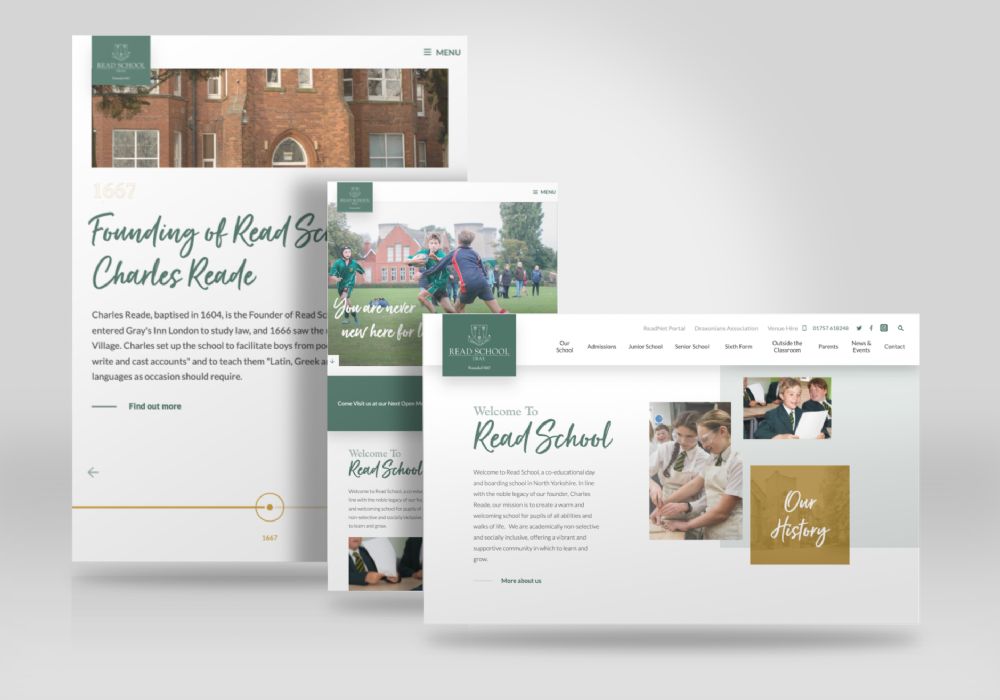 3 mockups of Read School's website design
